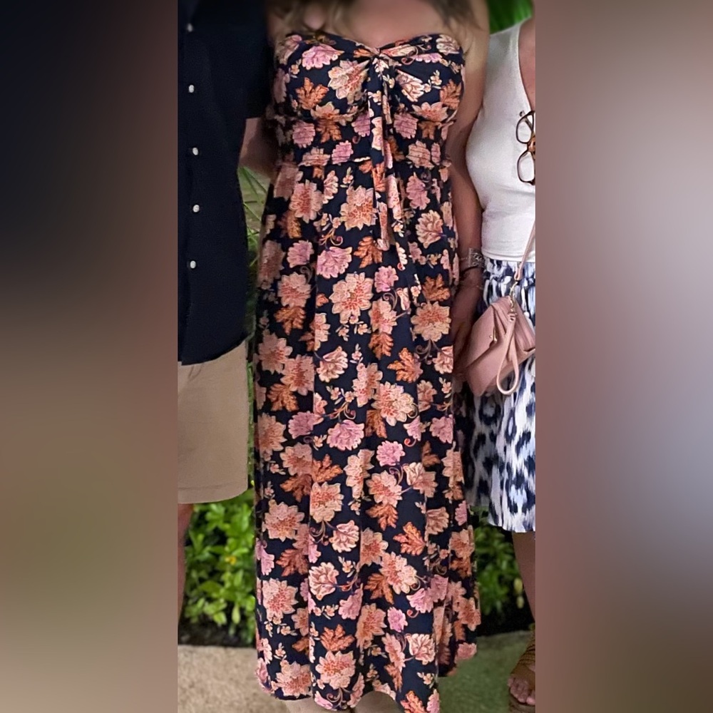 Old Navy Navy Maxi Skirt with Pink and Orange Floral Print